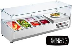 VEVOR Refrigerated Condiment Prep Station, 135 W Countertop Refrigerated Condiment Station, with 2 1/3 Pans & 4 1/6 Pans, 304 Stainless Body and PC Lid, Sandwich Prep Table with Glass Guard, ETL