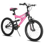 JOYSTAR Contender 20 Inch Full Dual-Suspension Mountain Bike for Kids Featuring Children Bicycles Steel Frame and 1-Speed Drivetrain with 20-Inch Wheels Kickstand Included Pink