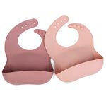 Ginbear Silicone Bibs for Babies Girl, Waterproof Baby Feeding Bibs with Food Catcher Pocket, Adjustable Silicon Bibs for Toddlers (Mauve/Baby Pink)