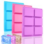 3 Pcs Soap Moulds Silicone, Bolatus Soap Mould 6-Cavity Rectangle Silicone Mould for Chocolate Cake Pan Biscuit DIY Square Silicone Soap Molds (Pink+Blue+Purple）