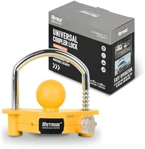 RETRUE Universal Coupler Lock Trailer Locks Ball Hitch Trailer Hitch Lock Adjustable Security Heavy-Duty Steel fits 1-7/8 Inch, 2 Inch, 2-5/16 Inch Couplers, Yellow, Combination Lock,No Key Needed