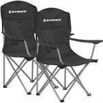 SONGMICS Set of 2 Folding Camping Chairs, Comfortable, Heavy Duty Structure, Max. Load Capacity 330 lb, Outdoor Chair with Cup Holder, for Camping, Garden, Fishing, Terrace, Black UGCB08BK