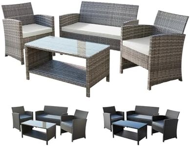 ALFORDSON 4pcs Outdoor Patio Furniture Garden Sofa, PE Rattan Lounge Chair and Glass Coffee Table 4 Pieces Setting, UV-Resistant Conversation Set with Steel Frame & Seat Cushions, Light Grey