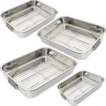 Pack of 4 Roasting Tray Set - Stainless Steel Oven Pan Dish Baking Roaster Tin Grill with Rack | 4 Different Sizes | Removeable Racks Kitchen Cookware Roaster - Deep, Rust Proof, Easy Clean, Silver