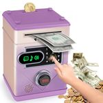 Vubkkty Piggy Bank Toy, Kids Toys Touchscreen ATM Savings Bank, Password Piggy Bank for Boys Girls Kids, ATM Safe Piggy Bank for Real Money, Electronic Money Bank with Music(Gradient purple)