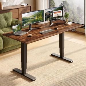 SANODESK Solid Wood Dual Motor Standing Desk-72"x30"-Brown/Black