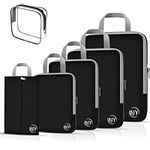 BJY Compression Packing Cubes - Pack of 6 Travel accessories luggage organiser bags- packing cubes for suitcases with clear travel toiletry bag (BLACK)