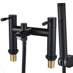 Bath Taps with Shower,Luckyhome Bath Shower Filler Mixer Tap Double Lever Chrome Solid Brass with Shower Hand,Black