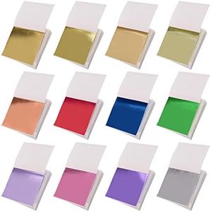 Gold Leaf Sheets 600 Sheets 12 Colors, Metal Gold Foil Paper, Imitation Gold Leaf, Colored Gold Leaf for Arts Furniture Crafts Painting Wall DIY Nails