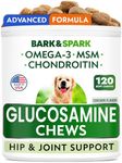 Glucosamine Dog Treats - Joint Pain Relief Supplement - Advanced Formula with Chondroitin, MSM, Omega-3 - Hip & Joint Care - Made in USA - Chicken Flavor - 120 Chews