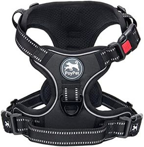 PoyPet No Pull Dog Harness with Neck Release Buckle, Reflective No-Choke Harness with 2 Leash Clip, Adjustable Soft Padded Pet Vest with Easy Control Handle for Medium Dogs (Black,M)