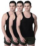 Dollar Bigboss Men's Pack of 3 Solid Cotton Regular Vest, Black - Medium