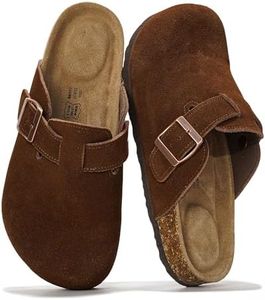 Project Cloud Genuine Leather Footbed Clogs for Women - Memory Foam Arch Support Slippers for Women - Trendy Slip-ons Women's Mules & Clogs Sandals (Benton, CACAOSUEDE, 7.5)