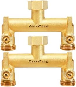 Hose Splitter 2 Way, Heavy Duty Brass Garden Hose Splitter, 3/4" GHT Threads, Metal Shutoff Valve, Long Handle（2 pack）