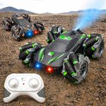 VGRASSP Drift Stunt Smoke Remote Control Car Toy for Kids with Lights and Music - Double Sided 360° Rotating 2.4GHz 4WD Dancing, Crawling RC Mist Car with Rechargeable Battery - Multicolor