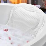 Bath Pillow for Bathtub, Non-Slip, Luxury Soft Bathtub Pillow, Bath Pillows for Tub， Neck and Back Support, 4D Air Mesh & 6 Strong Cups, Bathtub Accessories for women Spa Gift, Bath & Body works,White