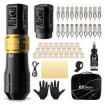 EZ Tattoo Kit - Tattoo Machine Kit Complete with 6 Strokes 2mm-4.2mm Wireless Tattoo Machine Pen with 1600mAh Battery Power Supply for Tattoo Beginners and Tattoo Artists (P3 Pro Gloss Golden)