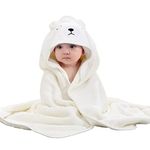 BBXWANG Cotton Hooded Baby Towel, Cute Baby Bath Towel for Newborns, Infants, Toddlers, Baby Towels with Hood for Girls Boys (White1 Bear, 80x80cm)