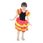 Kaku Fancy Dresses Salsa Girl Costume For Western Dance -Red-Yellow, 5-6 Years, For Girls