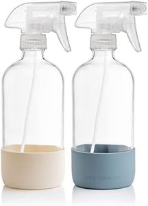 Vine Creations Clear Glass Spray Bottles with Silicone Sleeve, 16oz Refillable Empty Bottle for Cleaning Solutions, Water Sprayer, Essential Oils, Plants Mister, 2 Pack (Dusty Blue & Cream White)