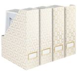 Magazine Holders White Magazine Holder - Set of 4 Gold Magazine Holders with Cream Woven Design Vintage Magazine Holder - Magazine File Holder Organizer Box - Book Bins Magazine File Box Office Décor