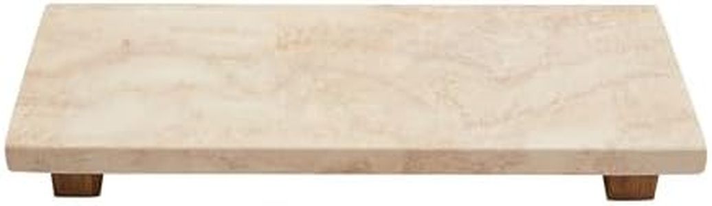 Mud Pie Large Travertine Footed Tray, 4" x 11", Brown