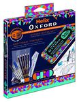 Helix Oxford Geo Complete Maths and Stationery Set - Oxford Maths Set, 30cm Folding Ruler, Ballpoint Pens, Eraser, Exam ready clear Pencil Case, Pencils - Orange Geometric Design