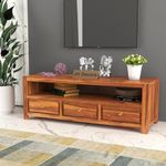 JH DECORE Lavis Solid Sheesham Wood TV Cabinet with 3 Door & 1 Shelf Storage for Living Room, Bed Room, Hotel, Solid Wood TV Entertainment Unit (Natural Teak Finish)