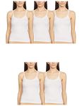 Rupa Softline Women Super Combed Cotton Regular Fit White Camisole, Under-Shirt , Stretchable and Body-hugging ,Pack of 5