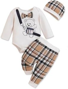 Toddler Baby Boy Clothes Infant Boy Outfit 12-18 Months Infant Romper Cool Long Pants Cotton Sleeve Little Bear Top Hat Gift 3PC Winter Fall Outfit Set Apricot