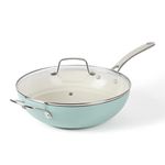 Martha Stewart Lockton 12" Essential Multipurpose Heavy Gauge Aluminum Frypan/Wok Pan w/PFA Free Premium Ceramic Nonstick Interior - Martha Blue