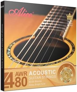Alice Guitar Strings - Acoustic Guitar Strings - 80/20 Bronze - For 6 String Guitar - Balanced, Bright Tone - Custom Light, 11-52