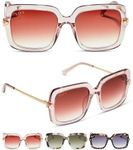 DIFF Sandra Designer Oversized Square Sunglasses for Women UV400 Protection, Light Pink Crystal + Dusk Gradient