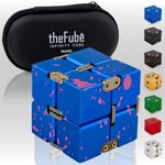 PILPOC theFube Infinity Cube Fidget Desk Toy - Aluminum Infinite Magic Cube with Case, Sturdy, Heavy, Relieve Stress and Anxiety, for ADD, ADHD, OCD (Blue Pink)