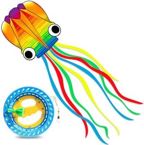 Xida Large Octopus Kites and Kite Reel Set, Easy to Fly Beach Kites and Reel Winder Spool for Kids and Adults, Soft Kite with 7.1 Inch Flying String Reel Kit