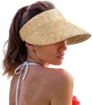 FURTALK Natural Straw Visors Sun Visor Hats for Womens Summer Straw Sun Beach Hat Foldable Roll Up Ponytail Beach Hat