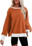 SHEWIN Oversized Sweatshirt for Women Loose Fit Fall Crewneck Sweatshirts Hoodies Trendy Casual Long Sleeve Fall Pullover Sweater for Women 2024 Color Block Orange XX-Large