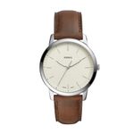 Fossil Men's Minimalist Quartz Stainless Steel and Leather Three-Hand Watch, Color: Silver, Brown (Model: FS5439)