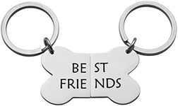 Eilygen Best Friends Bone Dog Tag Keychain Set Dog Friends Collar Tag Puppy Owner Lover Gifts Dog Gifts (Best Friends silver)