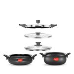 Pigeon by Stovekraft All in One Value Pack Hard Anodized Cooker Set, 5-Pieces, Black