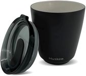 Huskee Coffee Cup - 8oz Stainless Steel Stackable, Insulated, & Reusable Coffee Cup with Lid - No Spill Ceramic-Lined Travel Mug for Hot Drinks, for Coffee Lovers & People On-The-Go - Black