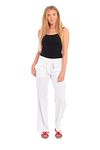kraftd Womens Linen Trousers Casual Bottoms Elasticated Drawstring Waist Pants with Pockets White