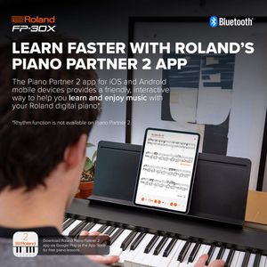 Roland FP-30X Digital Piano, White – 88-Key Portable Keyboard