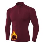 Sillictor Thermal Tops for Men Long Sleeve 1/4 Fleece Lined UPF 50+ Ski Cycling Running Base Layer Mens Compression Tops Moisture Wicking Football Training Golf Hiking Sports T Shirts,1517 Red M