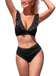 Charmo Ruffle High Waisted Bikini Set Women Ruched Triangle Push Up 2 Piece Swimsuits Longline Triangle Bathing Suit XL