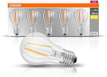 Osram LED Base Classic A Lamp, Socket: E27, Warm White, 2700 Kelvin, 7 W, Replacement for 60 W Incandescent Lamp, Clear, Pack of 5