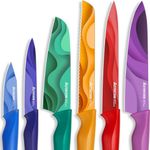 Fantasy Space Pattern Knife Set with Cover, Dishwasher Safe Colorful Knives with 6 Knife Sheath, German Stainless Steel Rainbow Knife Set