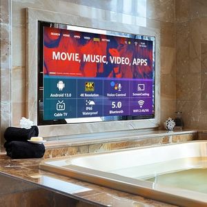 Leotachi (Upgraded to Android 13 Luxury 32" Smart Bathroom Mirror TV, 4K Ultra HD, IP66 Waterproof, Android TV, Voice Assistant, ATSC Tuner, Bluetooth, Wi-Fi, for Bathroom Vanity and Dressing Table