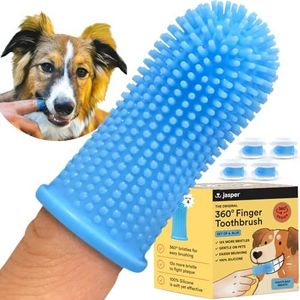 Jasper 360º Dog Finger Toothbrush - Ergonomic Design - Full Surround Bristles for Easy Cleaning for Dogs, Cats, and Pets - Set of 4, Blue