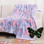 SOCHOW Glow in The Dark Throw Blanket 60 x 80 Inches, Butterfly Pattern Soft Cozy Flannel Fleece Blanket for Girls, All Seasons Purple Rainbow Gifts Blanket for Kids Bedroom Decor